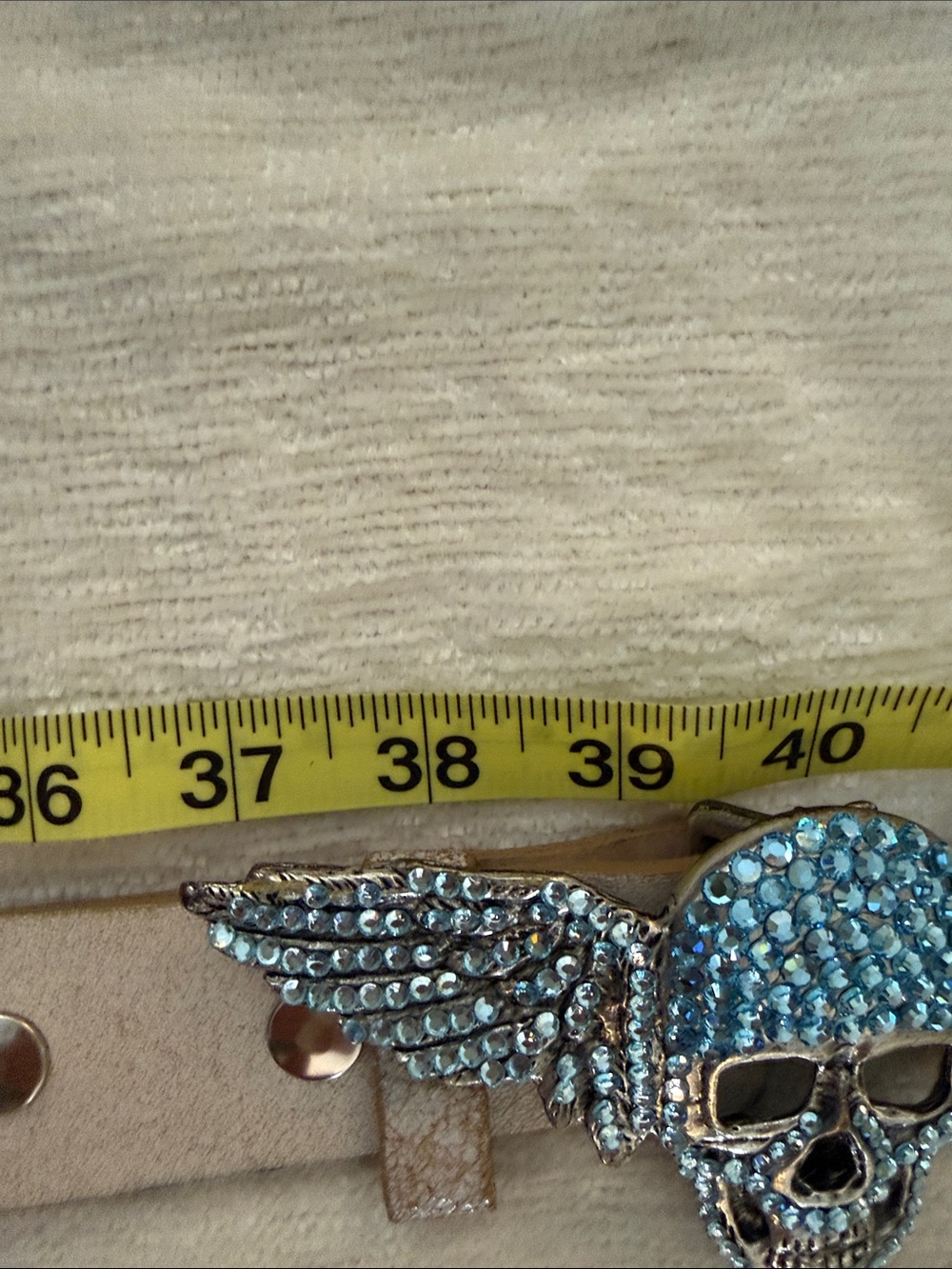 Winged Skull Rhinestone Belt in Blue - Statement Accessory - Picture 7 of 7